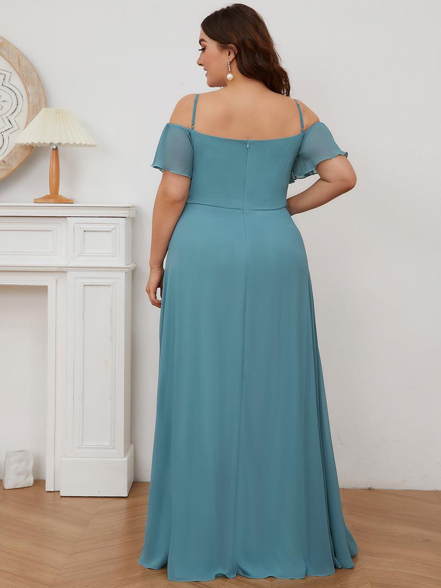 Robe de soirée sexy à épaules dénudées et à encolure en V #Couleur_Bleu Fume