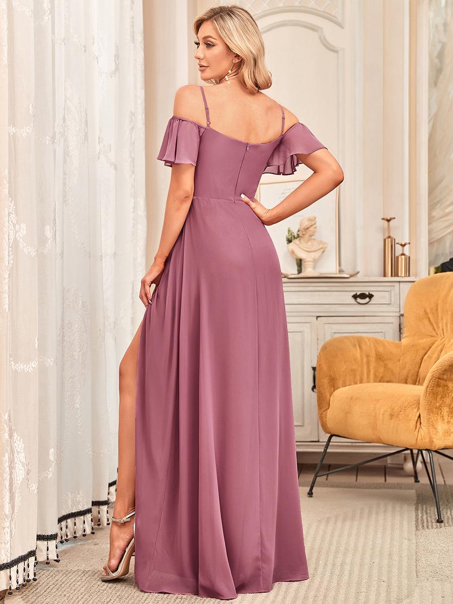 Robe de soirée sexy à épaules dénudées et à encolure en V #Couleur_Orchidee