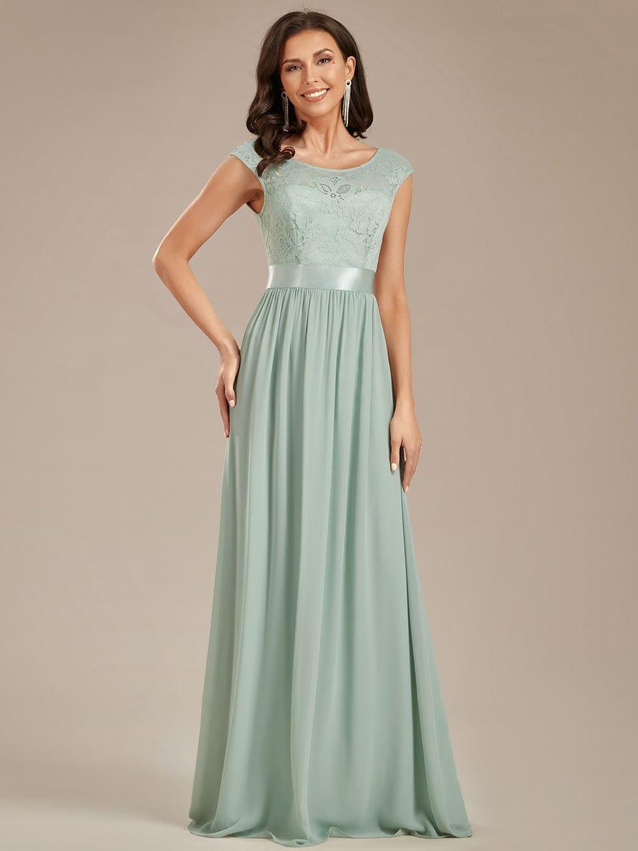 Robe de demoiselle d'honneur longue en dentelle sans manches #Couleur_Menthe Verte