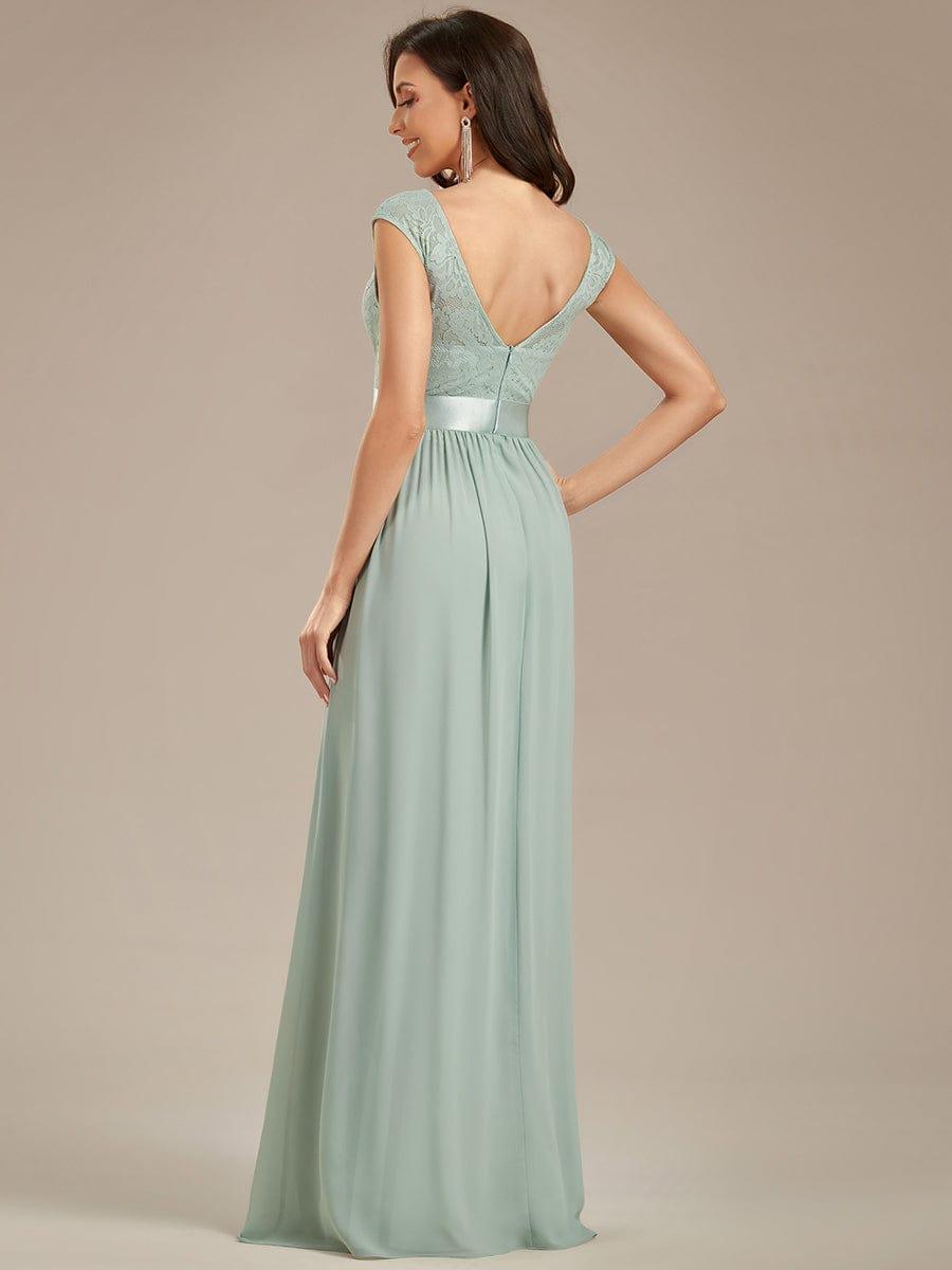 Robe de demoiselle d'honneur longue en dentelle sans manches #Couleur_Menthe Verte
