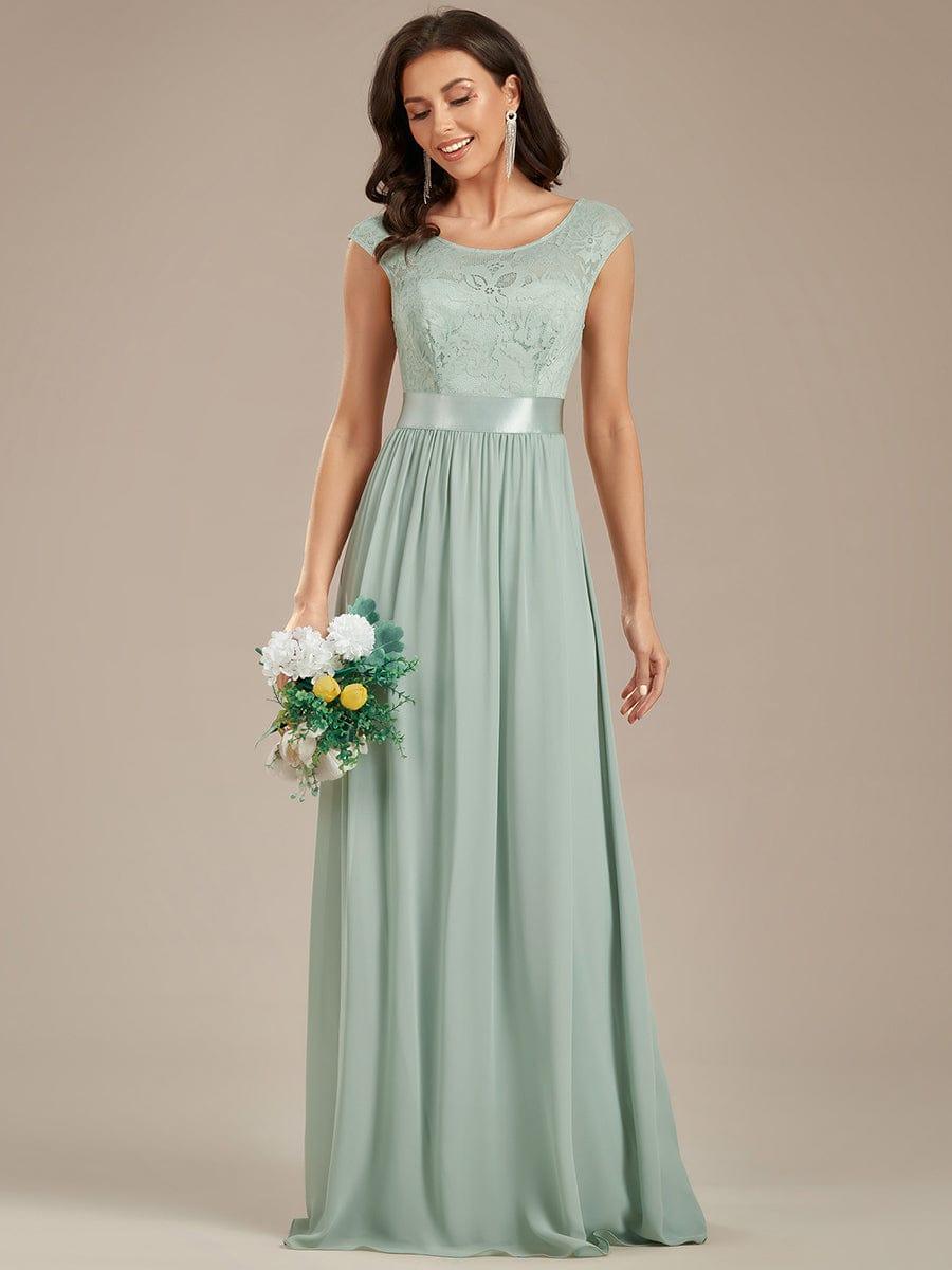 Robe de demoiselle d'honneur longue en dentelle sans manches #Couleur_Menthe Verte