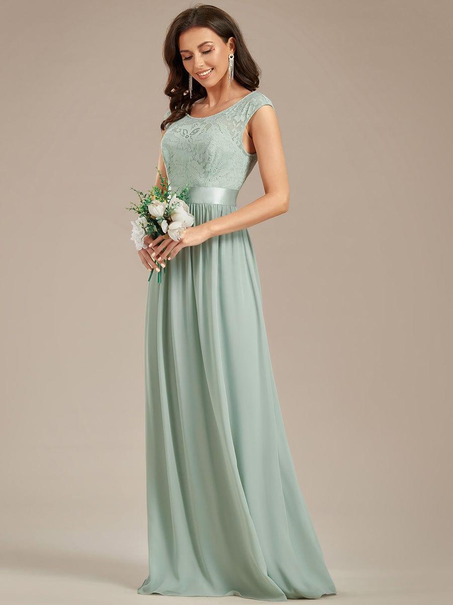Robe de demoiselle d'honneur longue en dentelle sans manches #Couleur_Menthe Verte