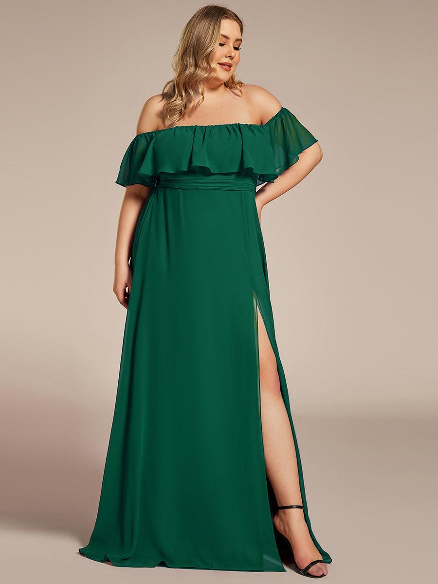 Grande talle Robe de demoiselle d'honneur à volants et épaules dénudées #Couleur_Vert Fonce