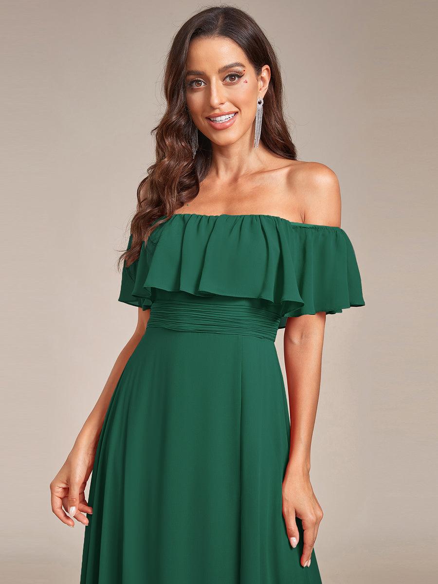 Robes de soirée Longue Fendue à épaules Dénudées à Volants #Couleur_Vert Fonce