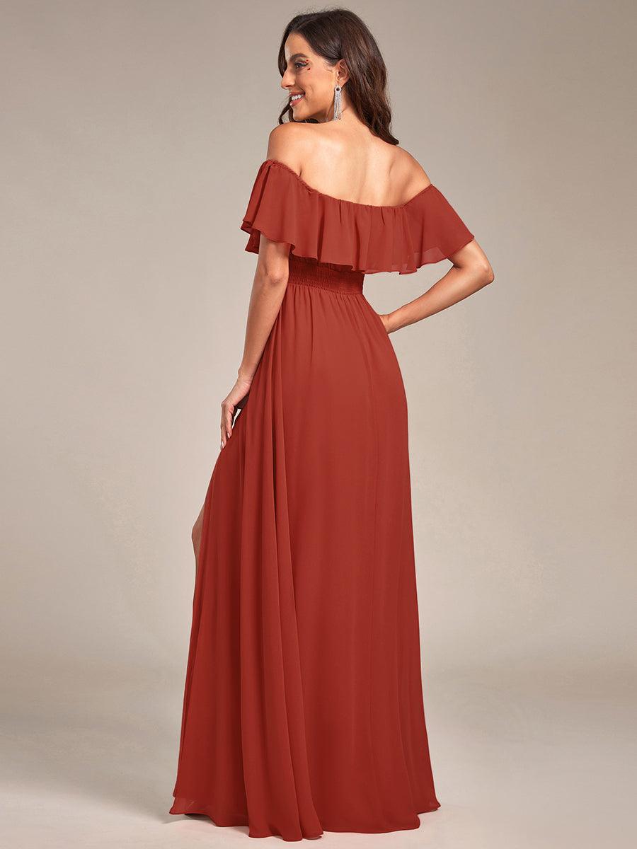 Taille personnalisée Robes de Demoiselle d'Honneur fentes à la cuisse pour femmes #Couleur_Vermillon