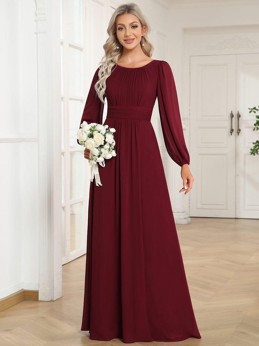 Robe demoiselle d'honneur en mousseline à taille haute Manches bouffantes #Couleur_Bordeaux