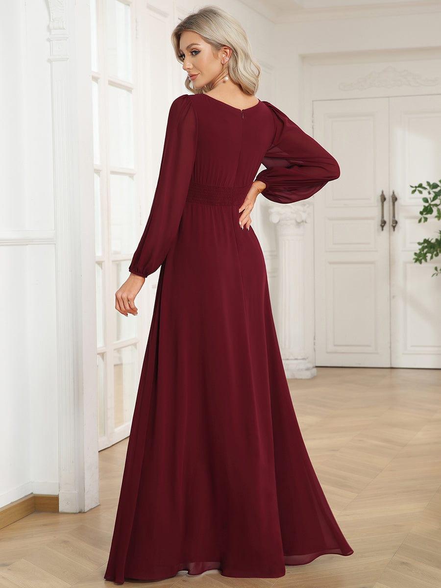 Robe demoiselle d'honneur en mousseline à taille haute Manches bouffantes #Couleur_Bordeaux