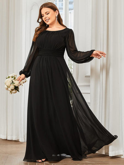 pretty CELESTE|Robe de demoiselle d'honneur plissée à manches longues transparente de grande taille