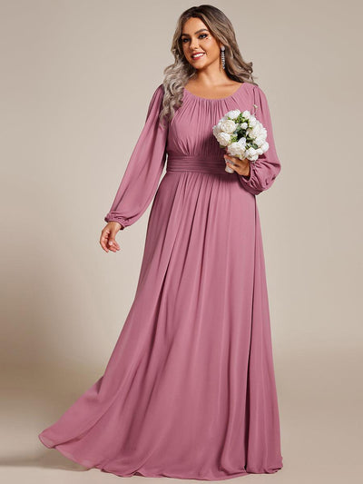 pretty CELESTE|Robe de demoiselle d'honneur plissée à manches longues transparente de grande taille