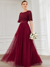 Robe de demoiselle d'honneur moulante en tulle Dentelle #Couleur_Bordeaux