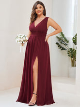 Robe de demoiselle d'honneur Mousseline plissée à encolure en V Grande taille #Couleur_Bordeaux