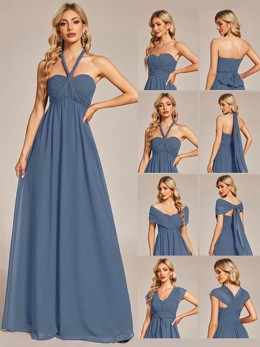 Robe demoiselle d'honneur multi-positions froncée en mousseline #Couleur_Marine Fume