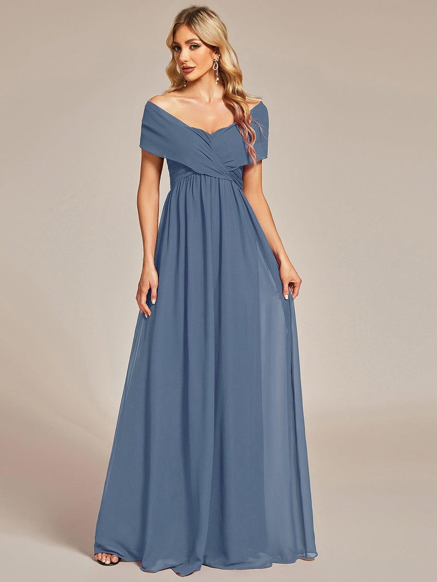 Robe demoiselle d'honneur multi-positions froncée en mousseline #Couleur_Marine Fume