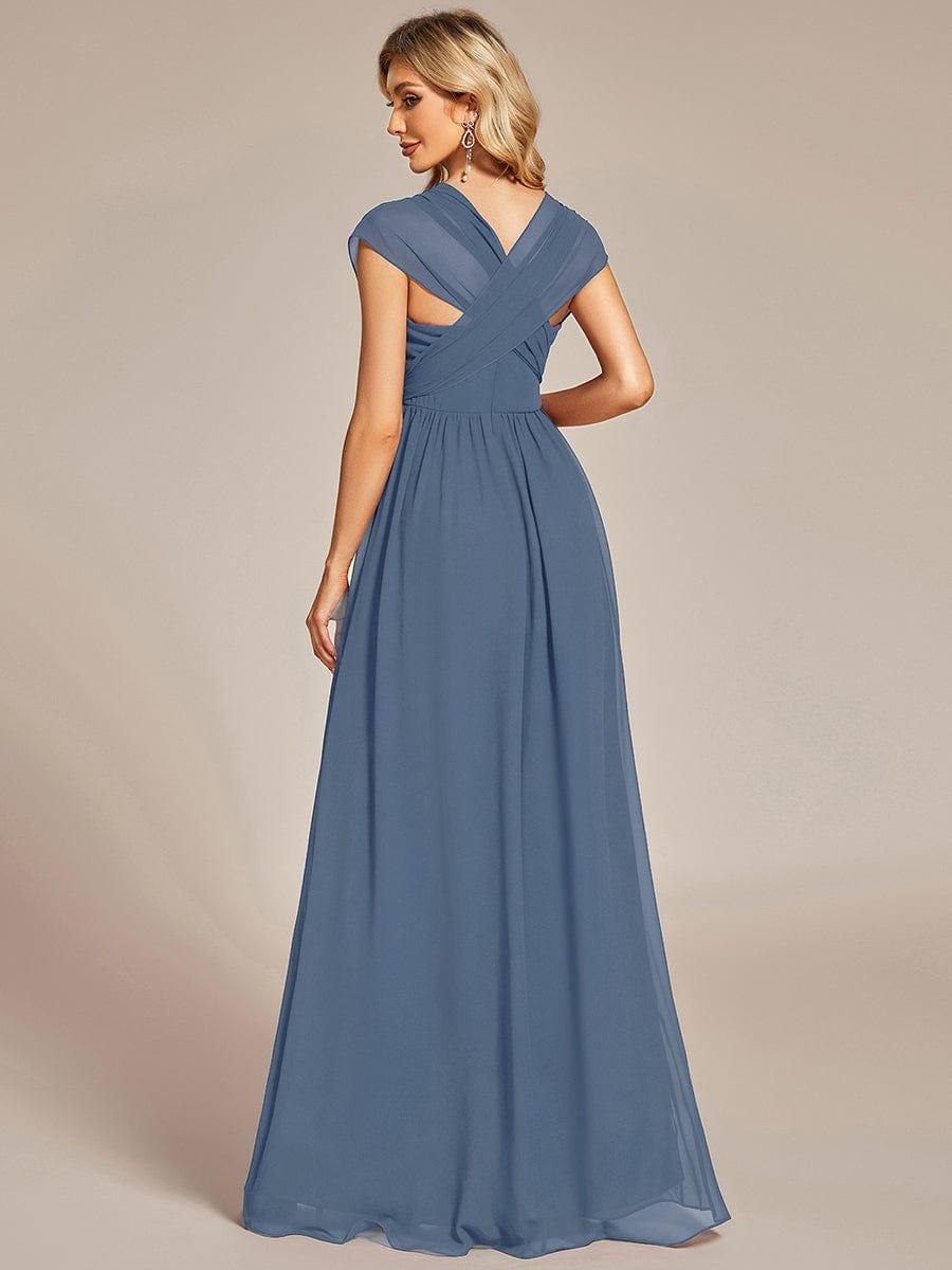 Robe demoiselle d'honneur multi-positions froncée en mousseline #Couleur_Marine Fume
