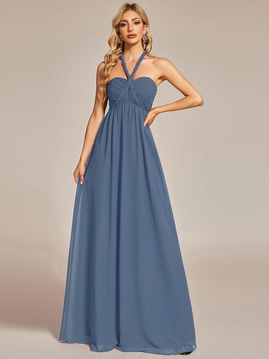 Robe demoiselle d'honneur multi-positions froncée en mousseline #Couleur_Marine Fume