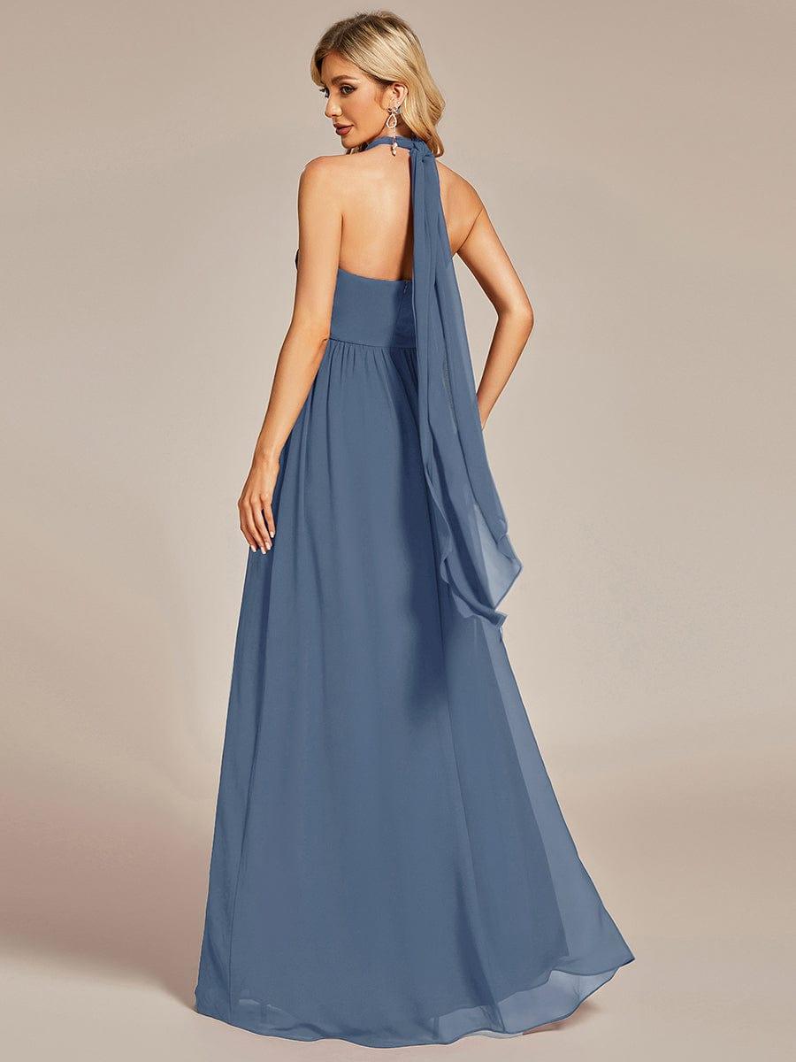 Robe demoiselle d'honneur multi-positions froncée en mousseline #Couleur_Marine Fume