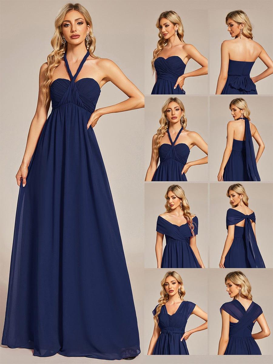Robe demoiselle d'honneur multi-positions froncée en mousseline #Couleur_Bleu Marine