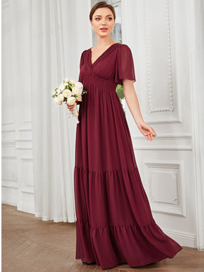 Robe de demoiselle d'honneur Manches courtes col en V Vintage Prairie