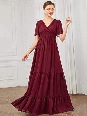 Robe de demoiselle d'honneur Manches courtes col en V Vintage Prairie