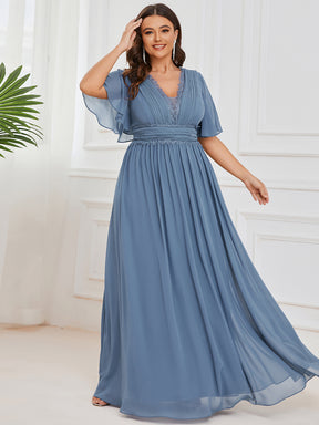 Robe demoiselle d'honneur mousseline plissée Manches courtes Dentelle Grande taille