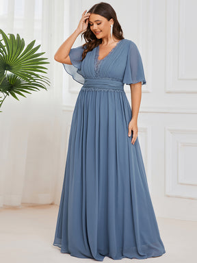 Robe demoiselle d'honneur mousseline plissée Manches courtes Dentelle Grande taille