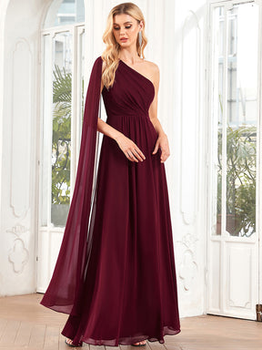 Robe demoiselle d'honneur plissée Manche asymétrique A-Ligne