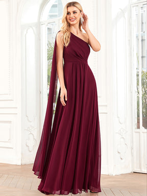 Robe demoiselle d'honneur plissée Manche asymétrique A-Ligne