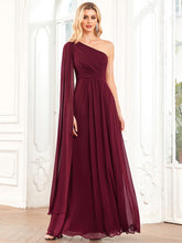 Robe demoiselle d'honneur plissée Manche asymétrique A-Ligne #Couleur_Bordeaux