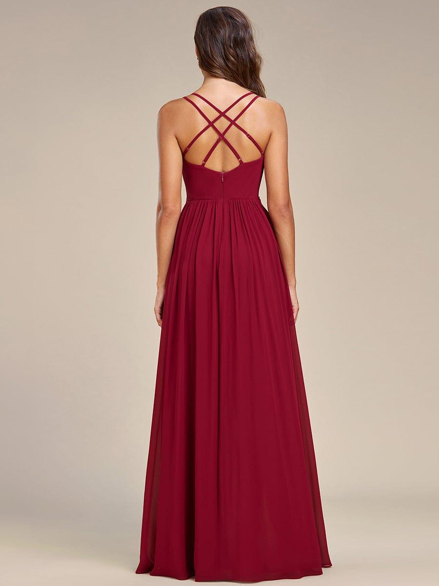 Robe demoiselle d'honneur mousseline bretelles fines et fente sur le devant #Couleur_Bordeaux