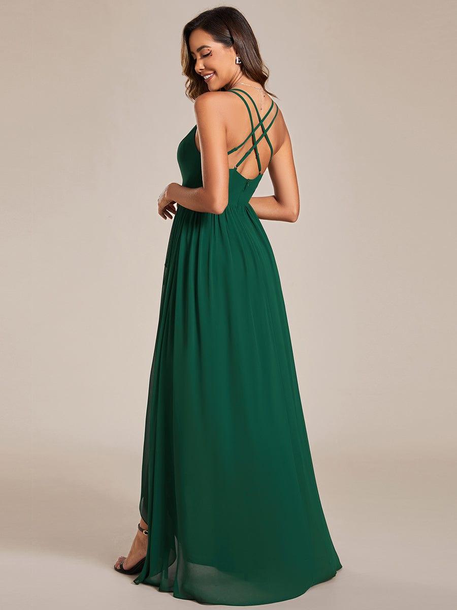 Robe demoiselle d'honneur mousseline bretelles fines et fente sur le devant #Couleur_Vert Fonce