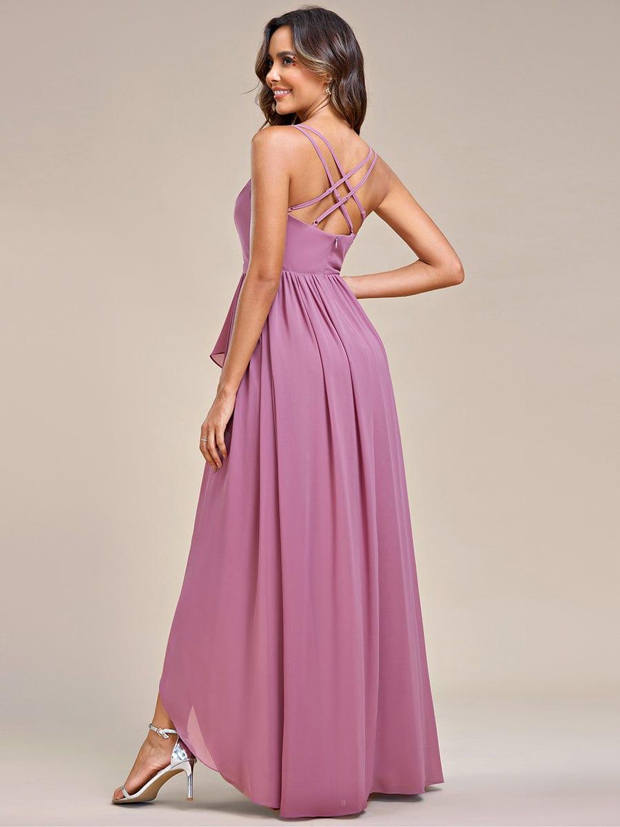 Robe demoiselle d'honneur mousseline bretelles fines et fente sur le devant #Couleur_Orchidee
