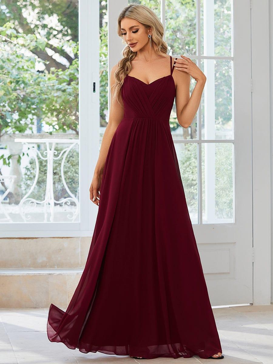 Robe demoiselle d'honneur mousseline et dentelle dos nu bretelles fines #Couleur_Bordeaux