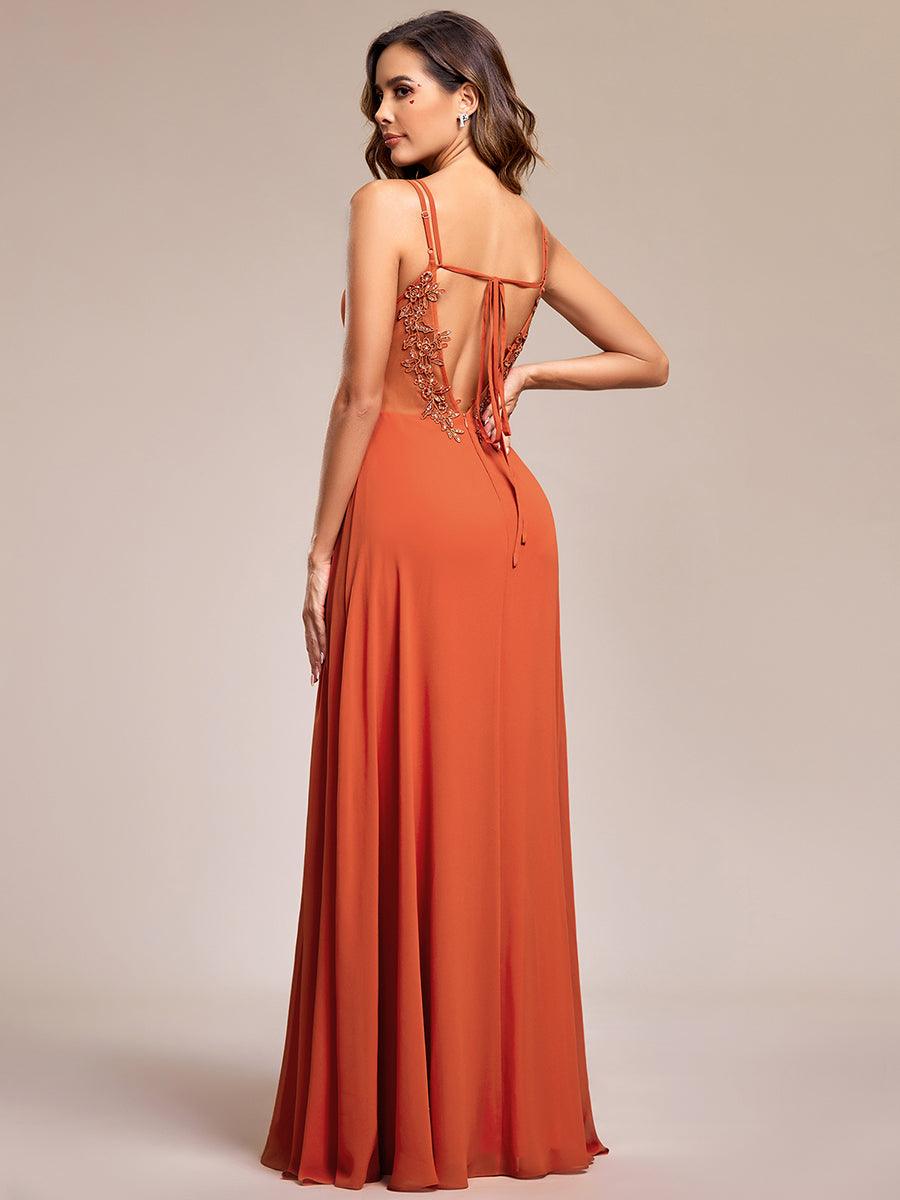 Robe demoiselle d'honneur mousseline et dentelle dos nu bretelles fines #Couleur_Burnt Orange