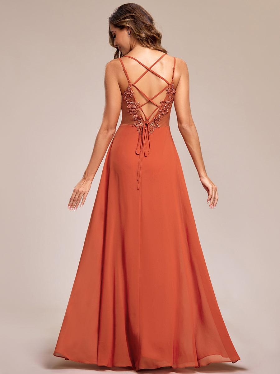 Robe demoiselle d'honneur mousseline et dentelle dos nu bretelles fines #Couleur_Burnt Orange