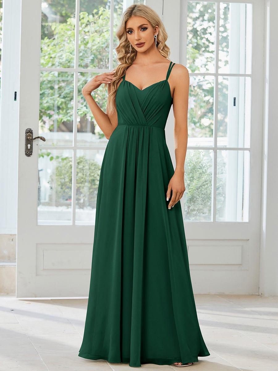Robe demoiselle d'honneur mousseline et dentelle dos nu bretelles fines #Couleur_Vert Fonce