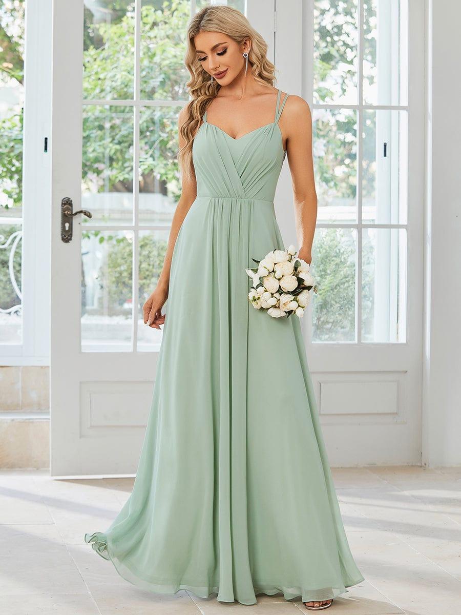 Robe demoiselle d'honneur mousseline et dentelle dos nu bretelles fines #Couleur_Menthe Verte
