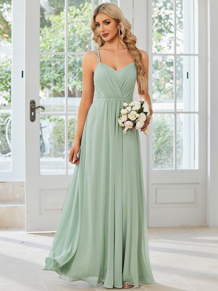 Robe demoiselle d'honneur mousseline et dentelle dos nu bretelles fines #Couleur_Menthe Verte