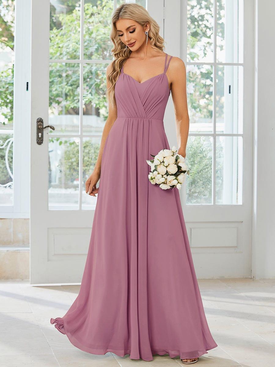 Robe demoiselle d'honneur mousseline et dentelle dos nu bretelles fines #Couleur_Orchidee