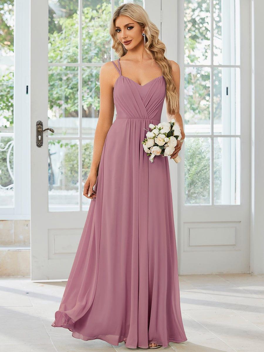 Robe demoiselle d'honneur mousseline et dentelle dos nu bretelles fines #Couleur_Orchidee