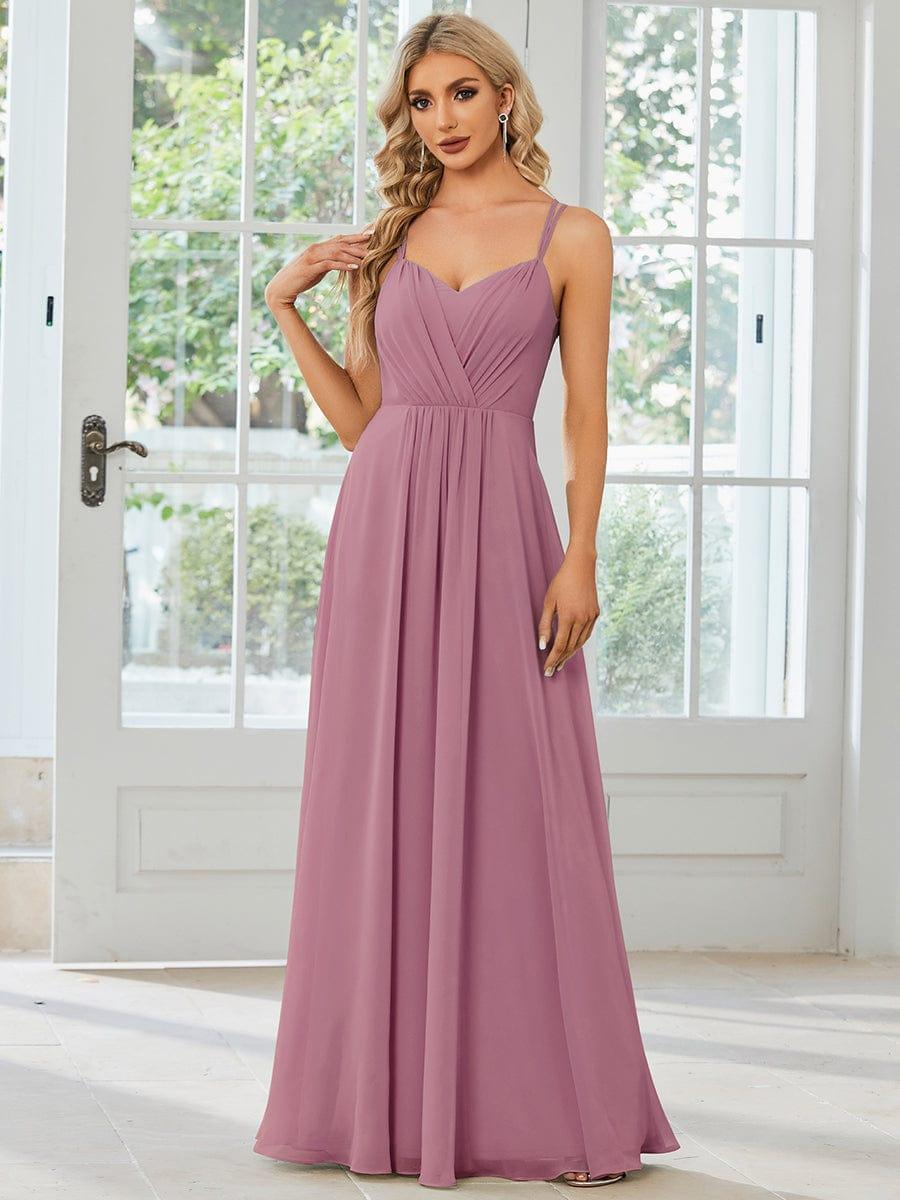 Robe demoiselle d'honneur mousseline et dentelle dos nu bretelles fines #Couleur_Orchidee