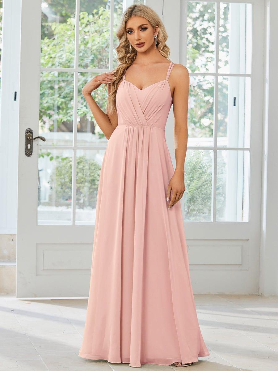 Robe demoiselle d'honneur mousseline et dentelle dos nu bretelles fines #Couleur_Rose