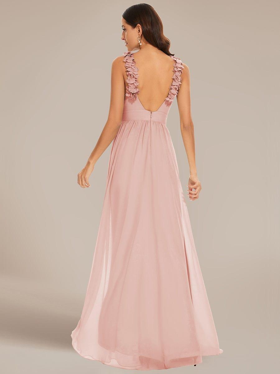 Robe demoiselle d'honneur mousseline plissée sans manches Appliques florales #Couleur_Rose