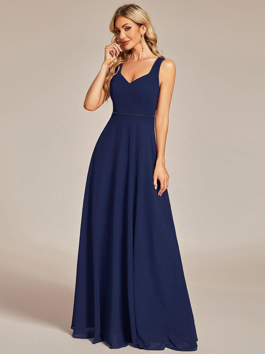 Robe demoiselle d'honneur sans manches mousseline avec découpe au dos #Couleur_Bleu Marine