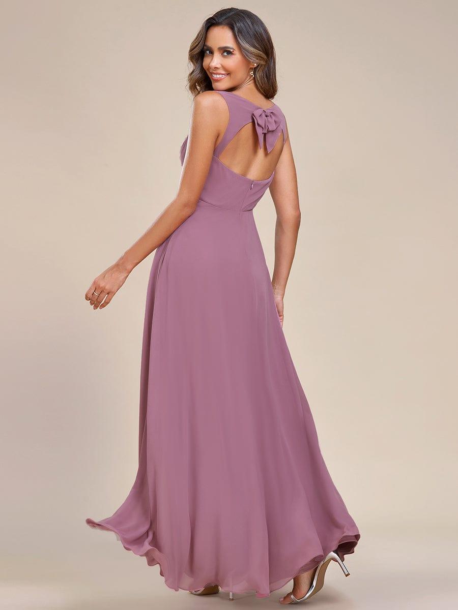 Robe demoiselle d'honneur sans manches mousseline avec découpe au dos #Couleur_Orchidee