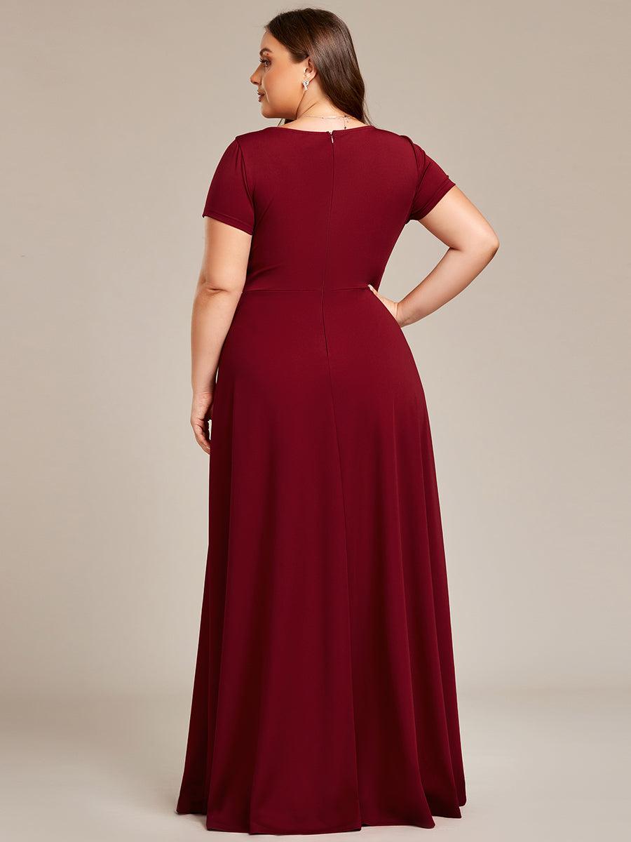 Grande taille Robe Demoiselle d'Honneur simple plissée taille empire A-ligne #Couleur_Bordeaux