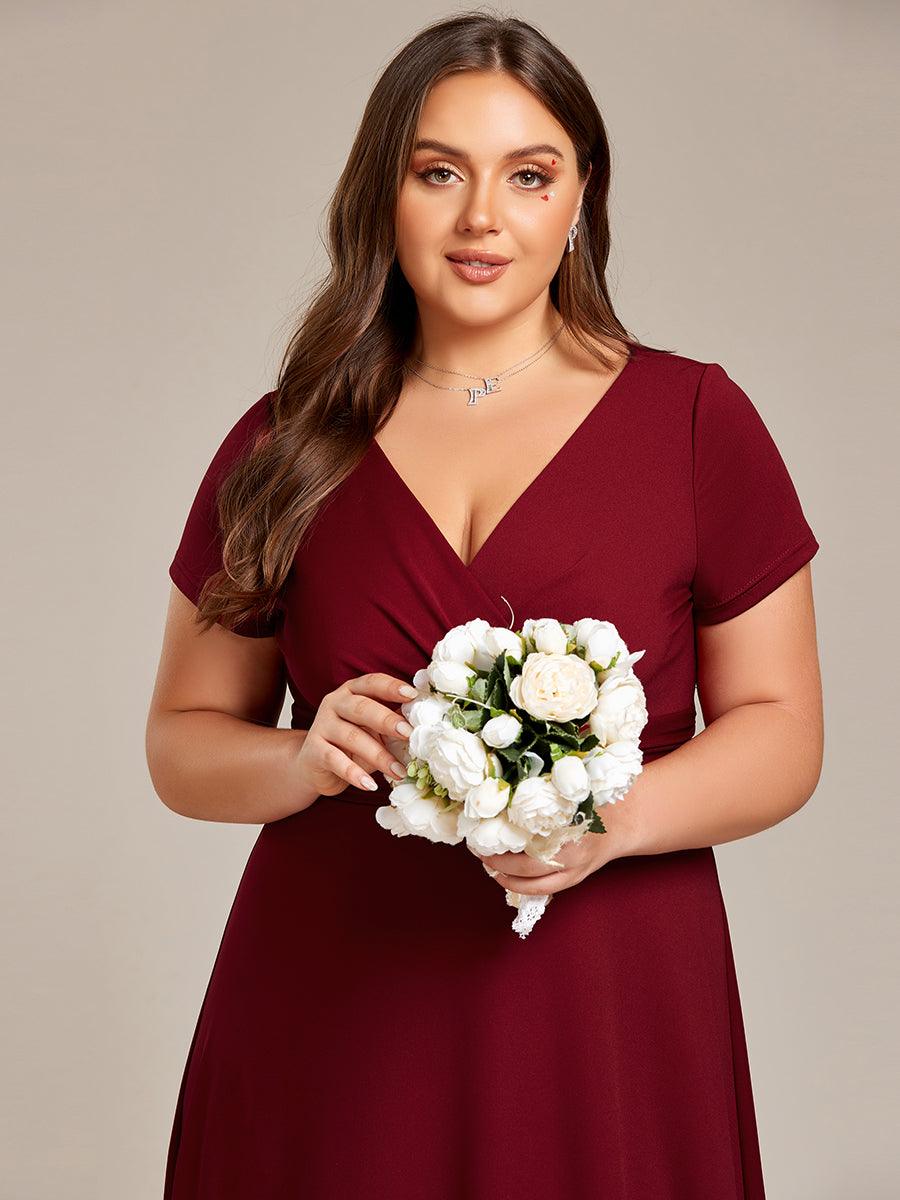 Grande taille Robe Demoiselle d'Honneur simple plissée taille empire A-ligne #Couleur_Bordeaux