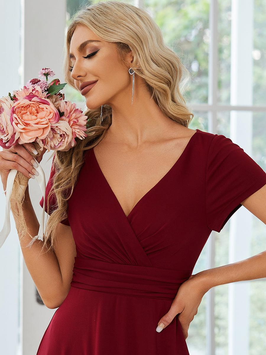 Robe Demoiselle d'Honneur simple plissée taille empire A-ligne #Couleur_Bordeaux