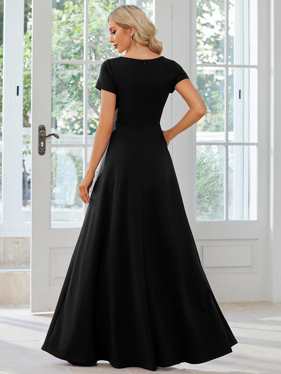 Robe Demoiselle d'Honneur simple plissée taille empire A-ligne #Couleur_Noir