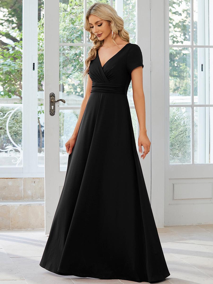 Robe Demoiselle d'Honneur simple plissée taille empire A-ligne #Couleur_Noir