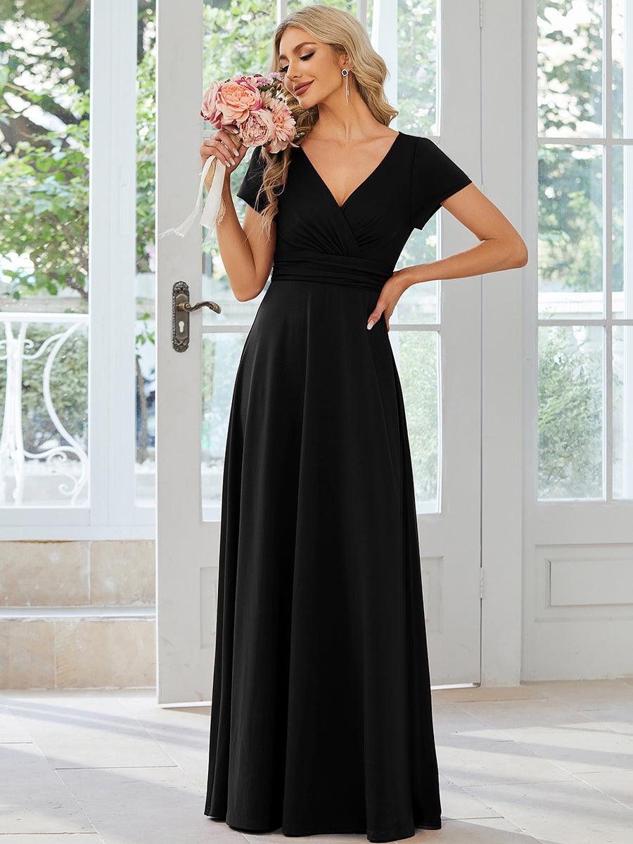 Robe Demoiselle d'Honneur simple plissée taille empire A-ligne #Couleur_Noir
